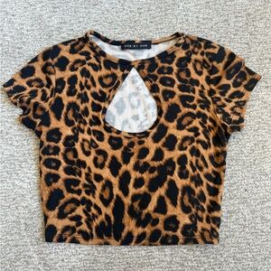 One By One Leopard Print Cutout Top Size S